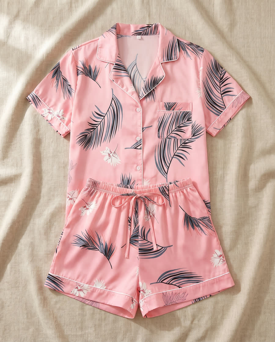 Button-up pyjama set with contrast piping