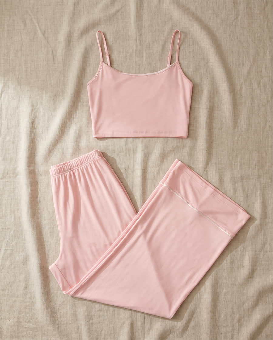 Dusty pink cami with matching wide-leg lounge pants